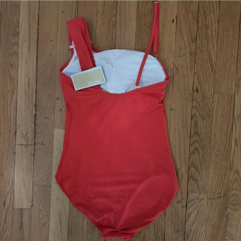 Michael Kors One Shoulder Convertible Gold Plate One Piece wimsuit Size 8
